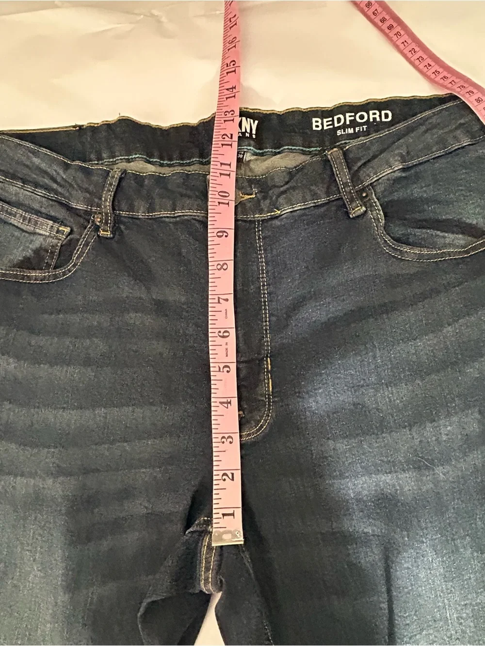 New DKNY Bedford Slim Fit Jeans Mens Tag Size 38X30 Dark Wash Stretch Blue Denim